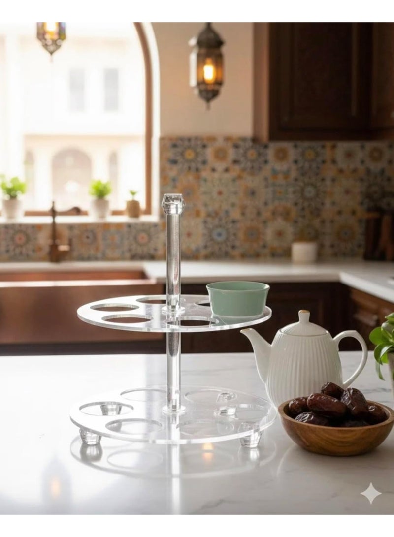 Orchid Acrylic Cawa Cup Holder, Clear Arabic Coffee Cup Stand for Gahwa Serving, Cawa Cup Organizer, Tea Cups Stand, Traditional Cup Holder, Majlis & Home Coffee Accessories (6 Cups) - Image 3